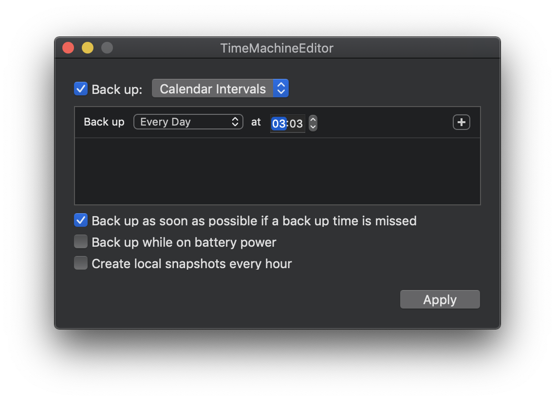 Time Machine Editor allows custom schedules